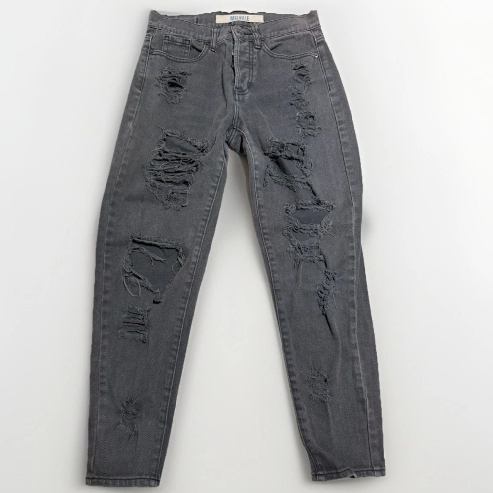 melville brand grey super distressed denim jeans, women's‎ 0/2